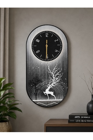 Nordic Deer Dekoratif Duvar Saati 60x30 Cm Siyah
