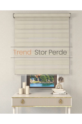 Geniş Plise Krem Etek Dilimsiz Zebra Stor Güneşlik Perde Krem