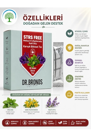Çareburada Dr. Bronos Strs Free Melisa, Sarı Kantaron, Kedi Otlu Karışık Bitkisel Toz 30 Stick