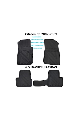 Citroen C3 2002-2009 4d Premium Havuzlu Paspas
