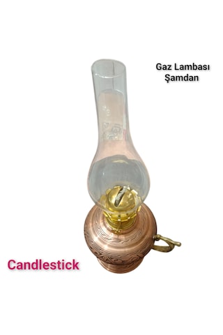 Bakır Gaz Lambası Şamdan Antik Bakır Sarı Gaz Lambası Şamdan