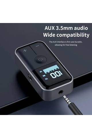 2'si 1 Arada Bluetooth 5.4 Ses Alıcı & Verici 3.5mm Aux, Tf Kart Çalar, Led Ekranlı Kablosuz Adaptör, Dahili Pi