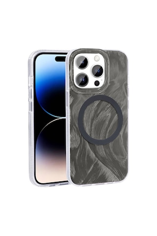 Zore Apple iPhone Uyumlu 14 Pro Max Kılıf Magsafe Şarj Özellikli Fırça Boya Desenli Omsy Palet Kapak - Pembe