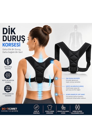 Dik Duruş Korsesi Postür Düzeltici Sırt Ve Omuz Destekleyici Skolyoz Ayarlanabilir Korse
