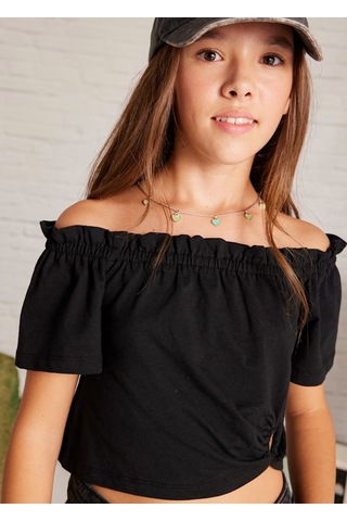 Mayoral Kız Çocuk Crop T-shirt 6028 Siyah