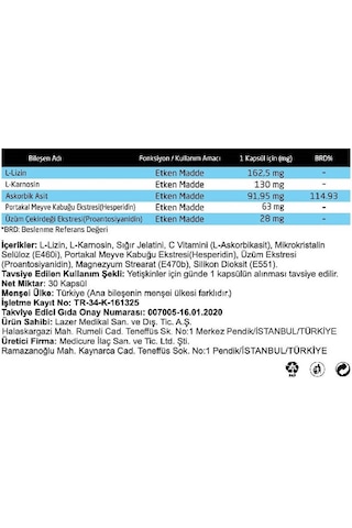 Vitrex C Vitamini Takviye Edici Gıda 30 Kapsül