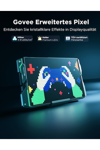 Govee Pixel Light Gaming Dikdörtgen, 52x32 Rgbıc Pixel Art Led Panel, 150 Sahne Modu Ve 10 Müzik Modu İle Dıy İşlevi, Yapay Zeka Destekli, Oyun Odası İçin Alexa Ve Google Asistan İle Çalışma Siyah