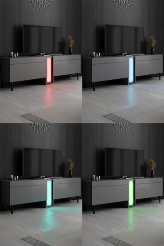 Nova Siyah Demir Ayaklı Rgb Led Işık Sistemli Antrasit Tv Ünitesi Tv Sehpası Antrasit - Siyah