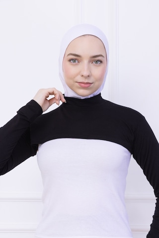 Loggia Balıkçı Yaka Boyunluklu Kolluk Siyah - Likralı Dik Yakalı Kadın Body Tesettür Crop Bolero Siyah