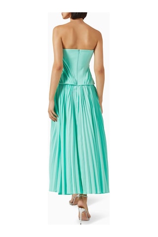 Acler Bolton Midi Elbise - - %100 Polyester - Burgu Detaylı Bustiyer & Plise Satin Etek Turkuaz