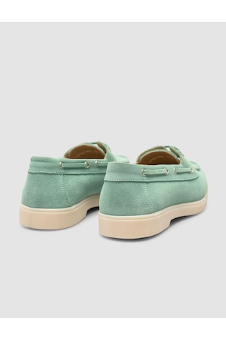 Monamae %100 Hakiki Deri Yeşil İp Detaylı Süet Kadın Loafer YESIL