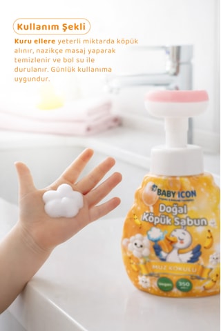 Baby Icon Doğal Çocuk Köpük El Sabunu 350 Ml Muz Kokulu Lavanta Aynısefa Vegan Parabensiz Köpük