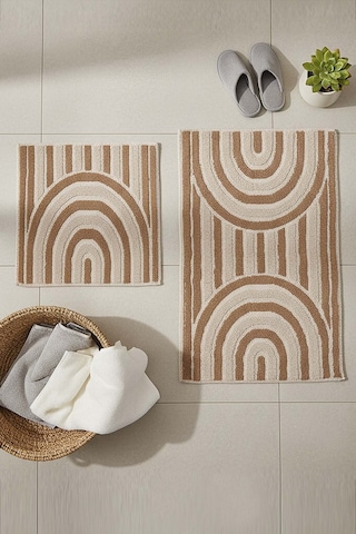 Bohem Desen 2 Li Banyo & Klozet Paspas Takımı Kahverengi