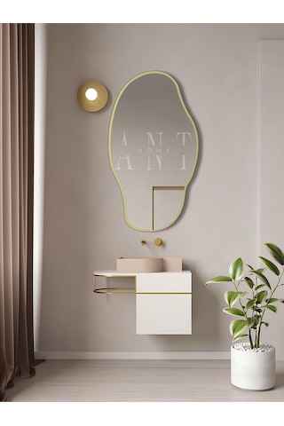 Asimetrik Ayna, Konsol Aynası, Dresuar Aynası, Tuvalet Aynası, Şişecam Ayna 90x50cm 90 X 50 Gold