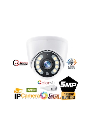 J-tech Jt-6060 5mp Poe Sesli Ip Dome Gece Renkli Güvenlik Kamerası