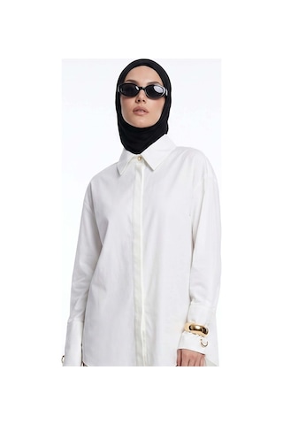 Armine Trend Klasik Yaka Gizli Patlı Oversize Gömlek Ekru 26yt304