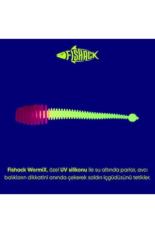 Silikon Kurt Yem - 2,1g 70mm - Fishack Wormix - 10 Adet - Uv - Pembe/beyaz