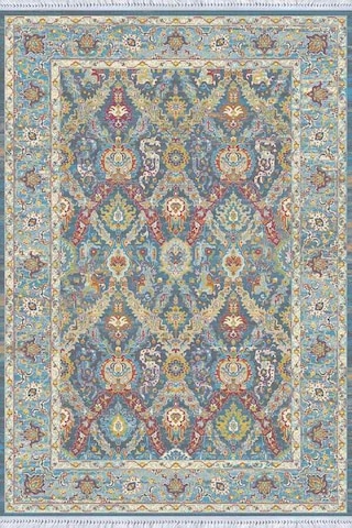 Mavi Çerçeveli Dokuma Pamuk Taban Kaymaz Kilim Klm244n11