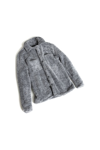 Kadın Slimfit Peluş, Polar, Düğmeli, Teddy Gömlek Yaka, Cepli, Sıcak Tutucu Yumuşak Kışlık Ceket Gri Melanj