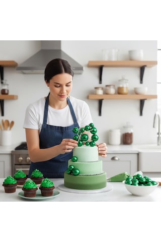 Disko Top Yeşil Pasta Ve Tatlı Üzeri Dekoratif Süs 12 Li Set