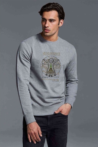 Rick Darvin Anatomi Baskılı Gri Erkek Örme Sweatshirt