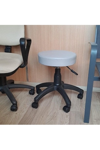 Tr Döner Ofis Kasiyer Taburesi Tekerlekli Deri Döşeme Oturak Eczane Laboratuvar Büro Çalışma Koltuğu, Grip Genel