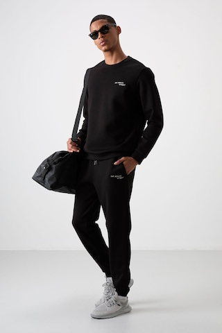 Tommy Life Ekru - Siyah Pamuklu Kalın Yumuşak Dokulu Comfort Fit Nakışlı Erkek Eşofman Takım - 85254 Siyah