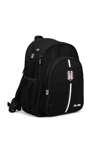 Beşiktaş Lisanslı Kanvas Okul Çantası - Siyah Beyaz Çizgili 3 Bölmeli Sırt Çantası