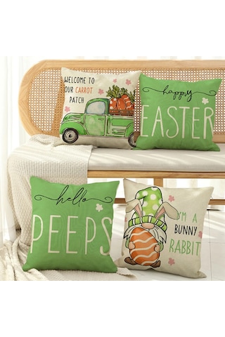 Paskalya Yastık Kılıfları Dekorasyon Kılıfları Ev Tatil Seti 4'lü Paskalya Yastık Kılıfı Tatil Evi Kanepe Başucu Yastık Kılıfı Diğer