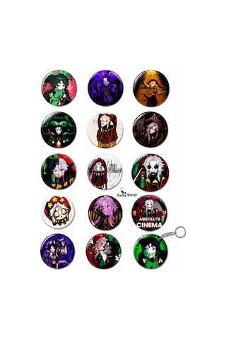 Freak Circus 15'li Rozet Seti 1 Adet Açacaklı Anahtarlık Dark Kawaii Broş Pin Çok Renkli