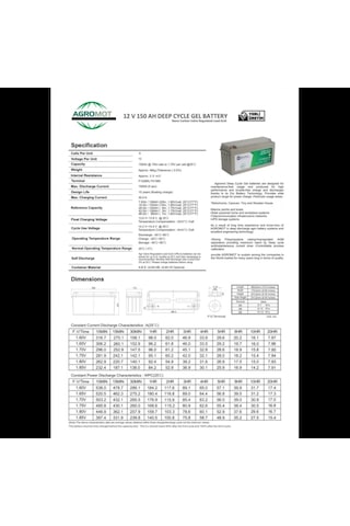 Agromot 12v 150ah Jel Akü