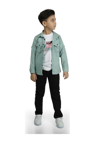 Gömlek , Pantolon , T-shirt 3parça Erkek Çocuk Takım Mnk1754 Yeşil
