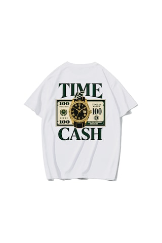 Brz Collectıon Brz Collection Unisex Oversize Time Is Cash T-shirt Beyaz
