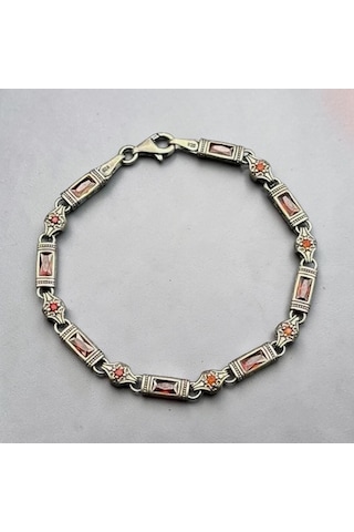 925 Ayar Gümüş Garnet Lal Taşlı Vintage Otantik Erkek Bileklik