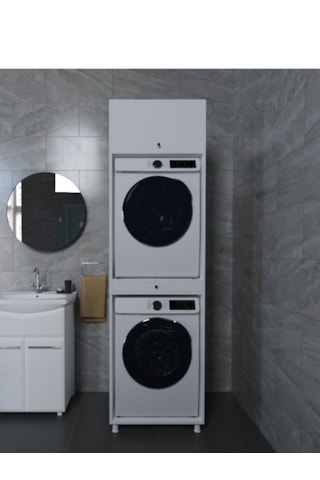 Çamaşır&kurutma Makinesi Dolabı Mdf Beyaz Beyaz