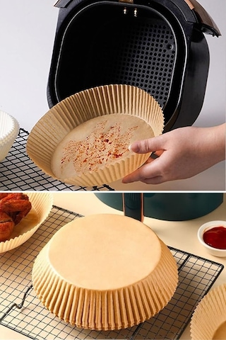 50 Adet Air Fryer Pişirme Kağıdı Tek Kullanımlık Yağ Geçirmez Yapışmaz Yuvarlak Tabak Model