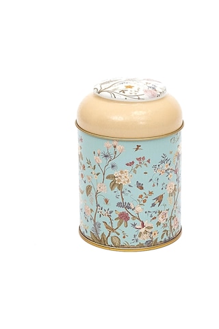 Botanica Blue Desenli Yuvarlak Metal Kutu, 9 X 11 Cm, 0.6 Lt