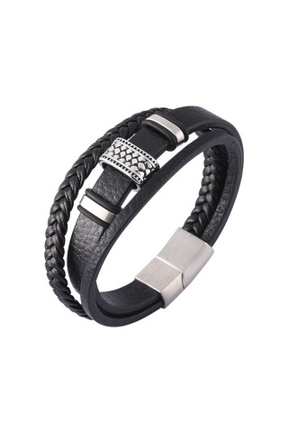 Yeni Moda Erkek Çok Katmanlı Örgülü Deri Bileklikler Paslanmaz Çelik El Takısı Halat Bileklikler Erkek İçin Bileklik Hediye Siyah