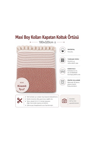 Pamuklu Kaymaz Hasır Dokuma Maxi Boy Kolları Örten Koltuk Örtüsü 180x310 - Kiremit