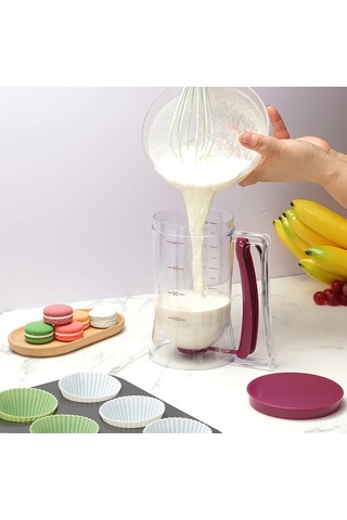 Fochsia Mor Yapışmaz Hamur Dağıtıcı: Ölçekli, Nozullu, Kollu, Kek Ve Krepler İçin Profesyonel Mutfak Aleti