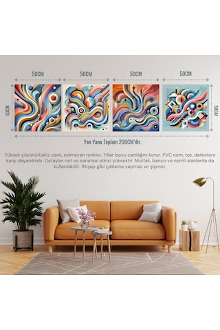 İskandinav Soyut Tablo Set Çerçevesiz 50x50cm Pvc Tablo 4'lü Set 007 Her Bir Tablo 50x50cm Büyüklüğündedir.