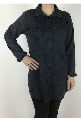 Mevsimlik Kolları Lastikli Boydan Düğmeli Gömlek Antrasit