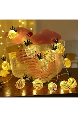 Metal Ananas Figürlü 10lu Led Işık Zinciri, Dekoratif Ev, Parti, Yılbaşı Ve Oda Süsleme Aydınlatma Sarı