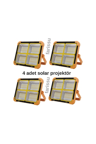 4'lü Set Solar Kamp Projektörü - 12000 Mah Powerbank Özellikli, Çakar Modlu Sarı