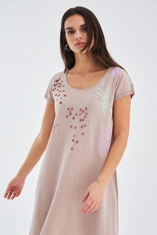 Peraluna Yazlık Boncuk Işlemeli Ince Elbise Bej Bej