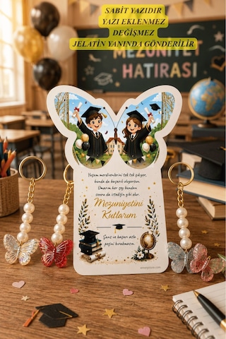 Butterfly Mezuniyet Hediyesi Renkli Kelebek Anahtarlık Çanta Süsü - Karne Hediyesi - 10 Adet