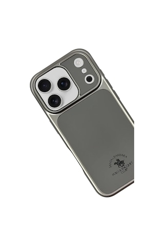 Santa Barbara Polo Racquet Club Apple Uyumlu iPhone 17 Pro Max Uyumlu Kılıf Manyetik Şarj Destekleyen İçi Süet Lucas Deri Kapak Gümüş