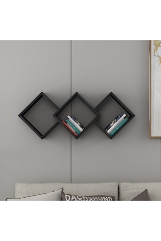 Galaxy Duvar Rafı Ahşap Siyah - Ahşap Siyah Ahşap Siyah
