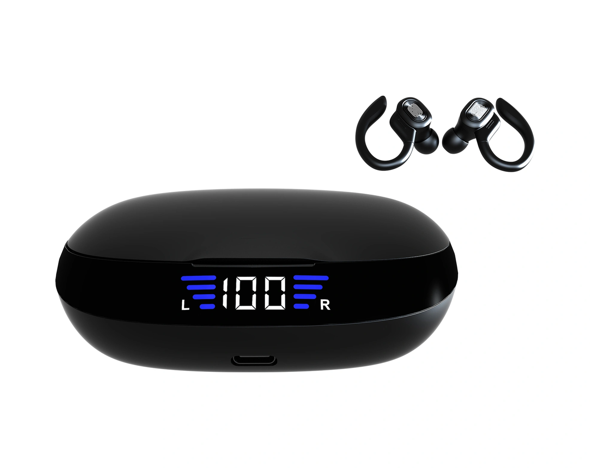 Moveevo Siyah Spor Kulaklıklar, Tws Bt5.0, Ipx6 Su Geçirmez, Sayısal Göstergeli Şarj Kutusu, Konuşma Ve Müzik Kontrolü, Uygun Uyku Tasarımı Kablosuz Mini Kulaklık Modeli