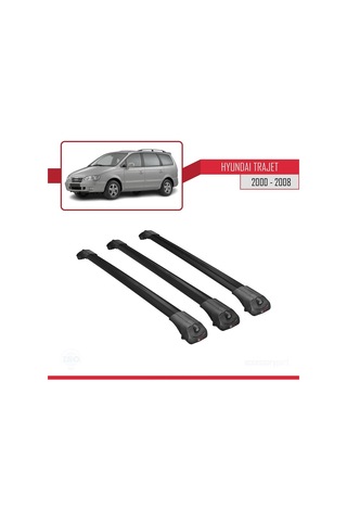 Hyundai Trajet 2000-2008 Arası İle Uyumlu Ace-1 Ara Atkı Tavan Barı Siyah 3 Adet Bar